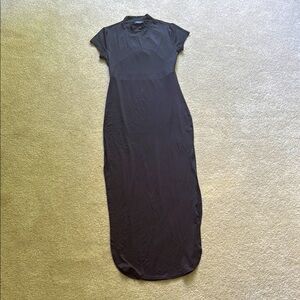 Fashion Nova Black Sheath Maxi Dress with Cap Sleeves Open Back